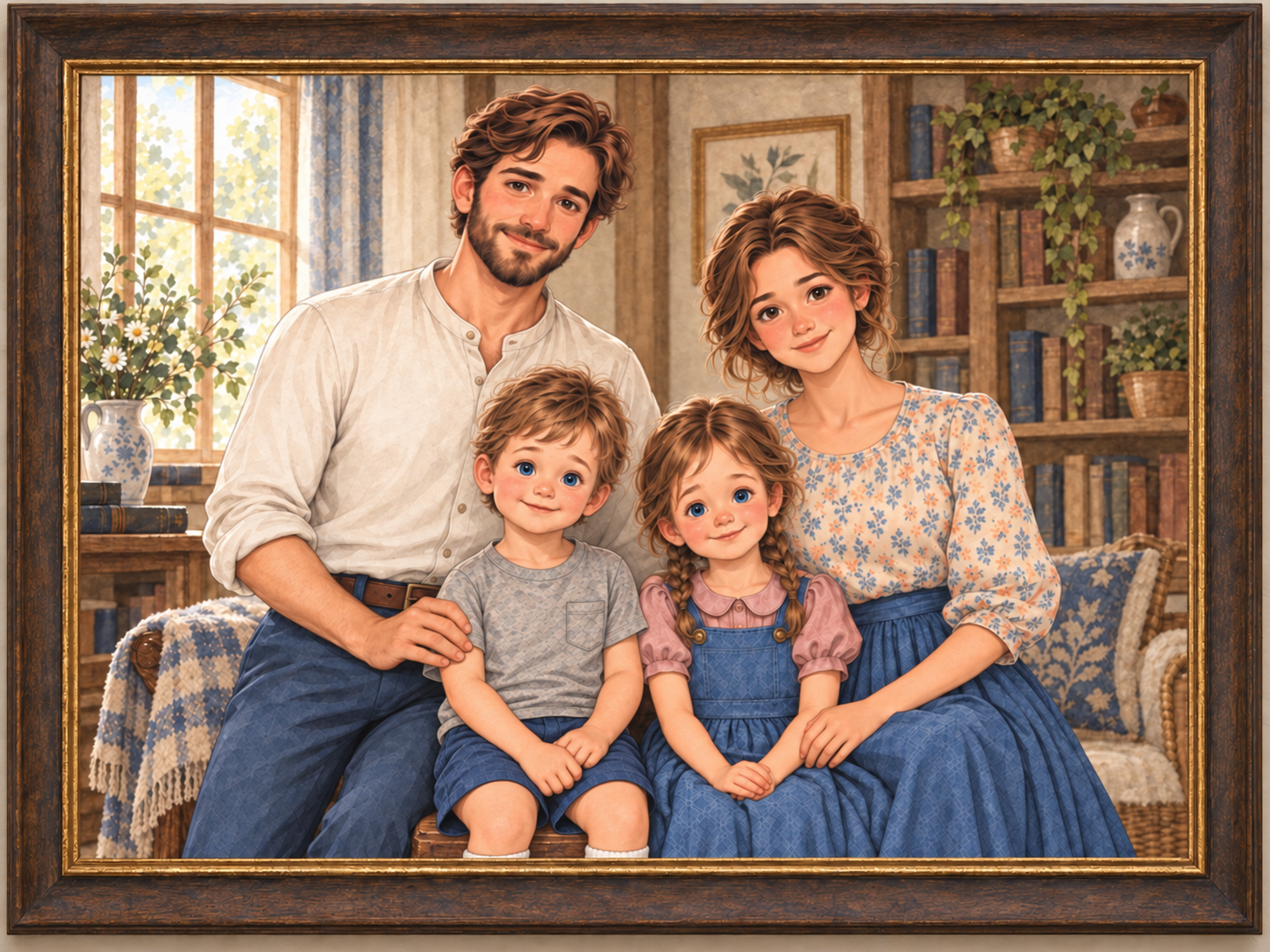 Thomas, Clara, Caleb, and Lucy Whitmore together in their family library